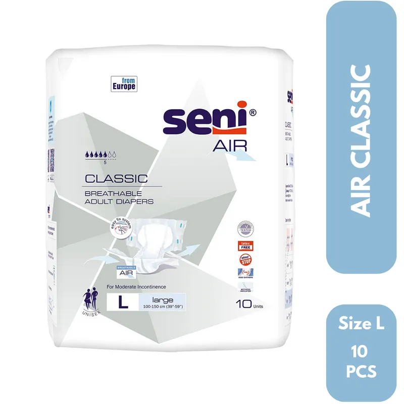 SENI Air Classic Breathable Adult Diapers (Large) 10 Piece