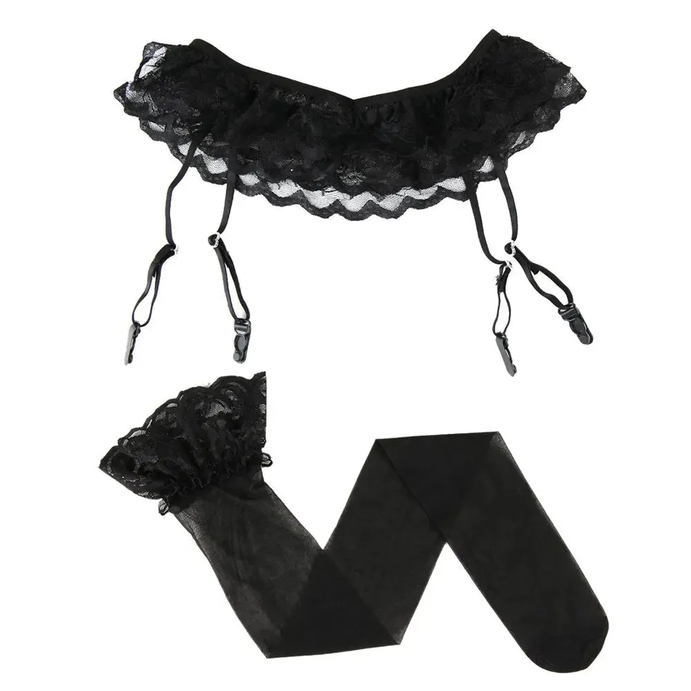 Sexy Lace Top Thigh-High Stockings with Garter Belt