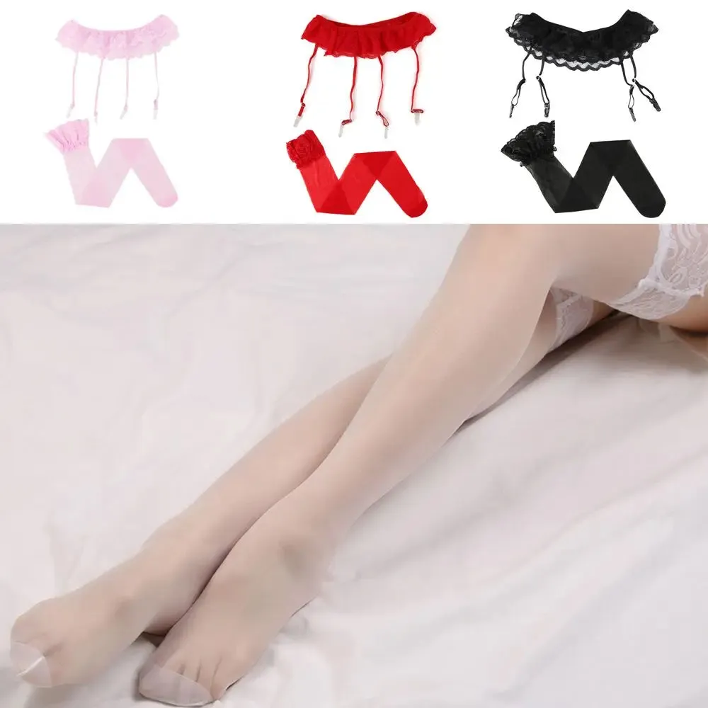 Sexy Lace Top Thigh-High Stockings with Garter Belt
