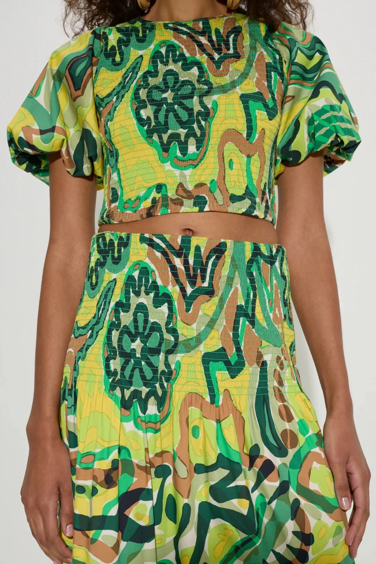 SIMONMILLER - Vida Poplin Top - Abstract Green Floral Print