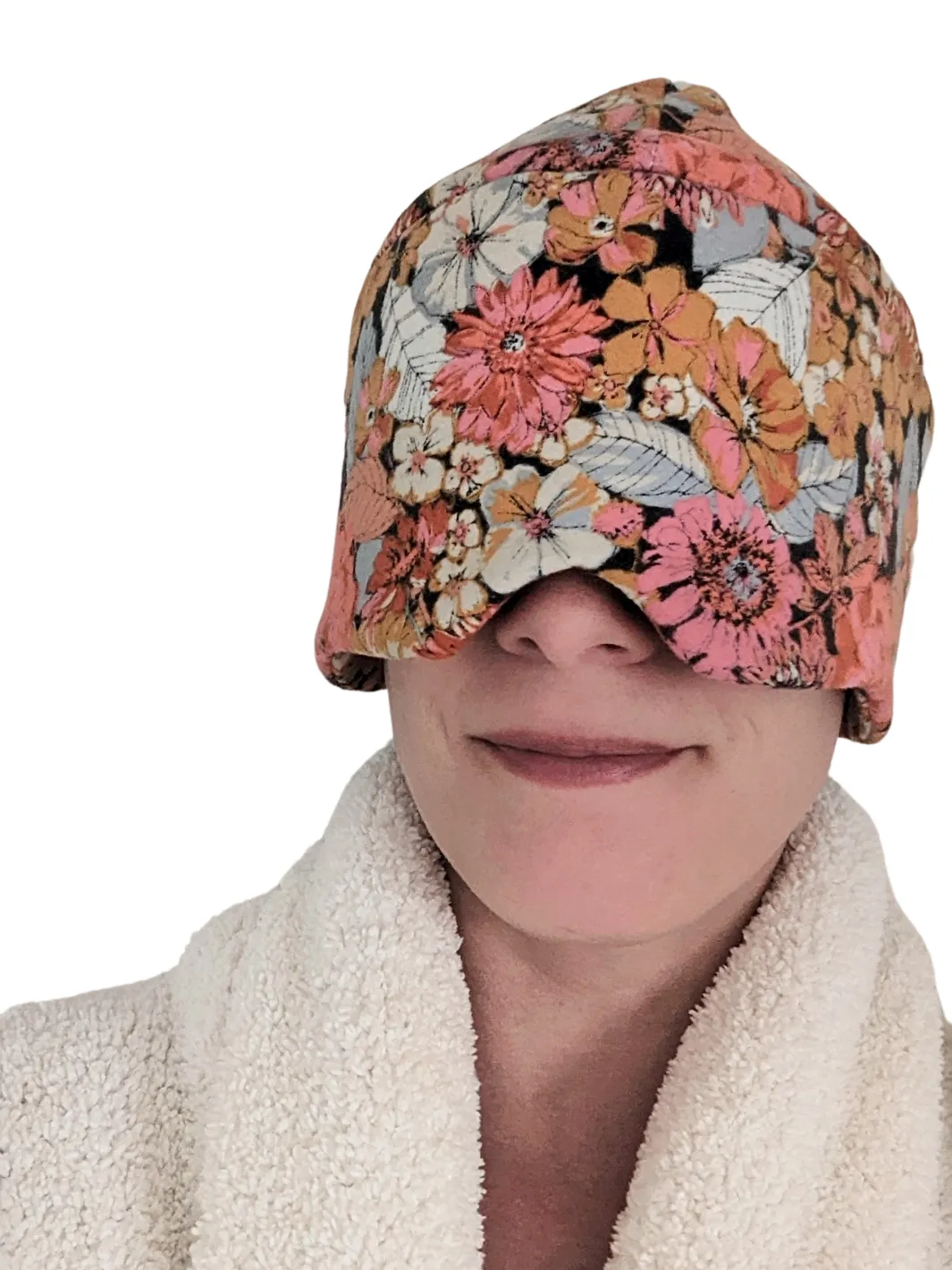 Sleeping Cap with Eye Mask | Breathable Flannel | Bright Floral
