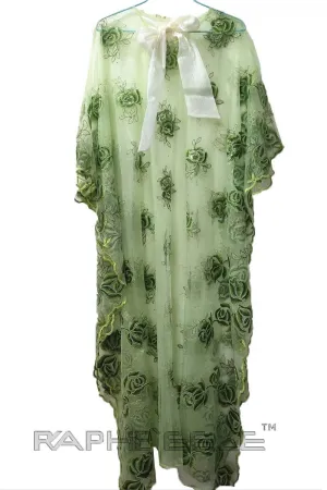 Soft Green Pearl Lace Caftan Maxi