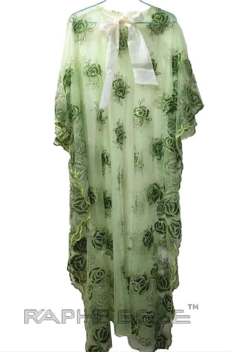 Soft Green Pearl Lace Caftan Maxi