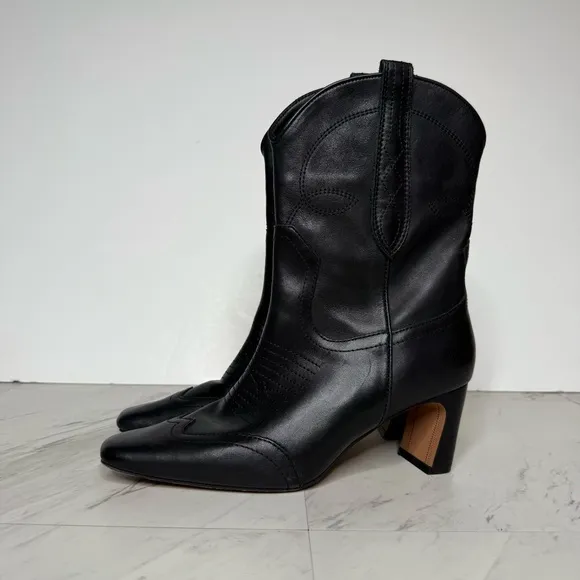 Steve Madden Josefine Western Black Leather Heeled Boot 8M