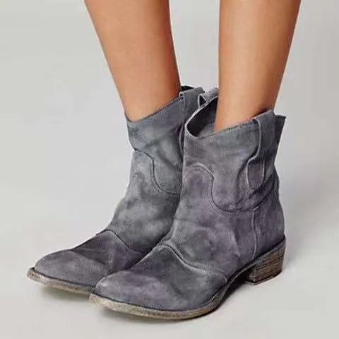 Suede Square Heel Martin Boots – Non-Slip and Comfortable