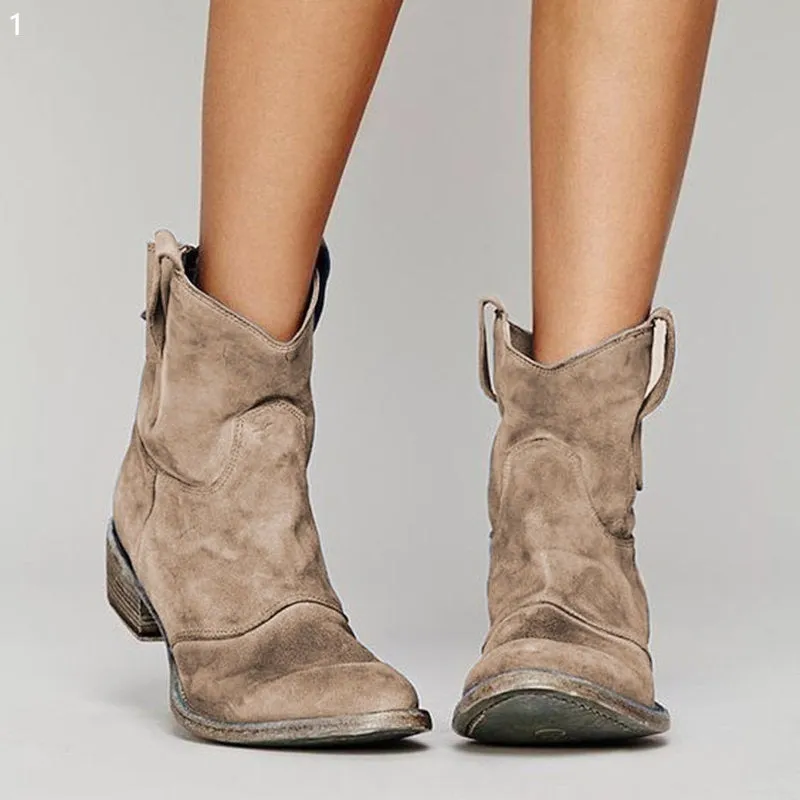 Suede Square Heel Martin Boots – Non-Slip and Comfortable