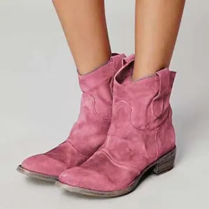 Suede Square Heel Martin Boots – Non-Slip and Comfortable