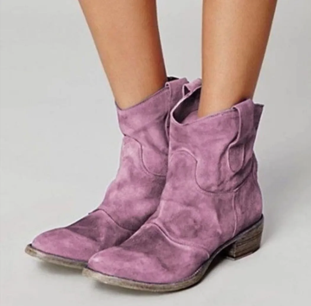 Suede Square Heel Martin Boots – Non-Slip and Comfortable