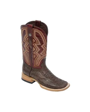 TANNER MARK MEN'S EXOTIC LEATHER Caiman Hornback Brown Cowboy Boots EE