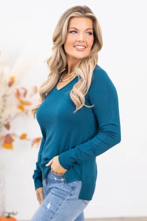 Teal V-Neck Lightweight Sweater