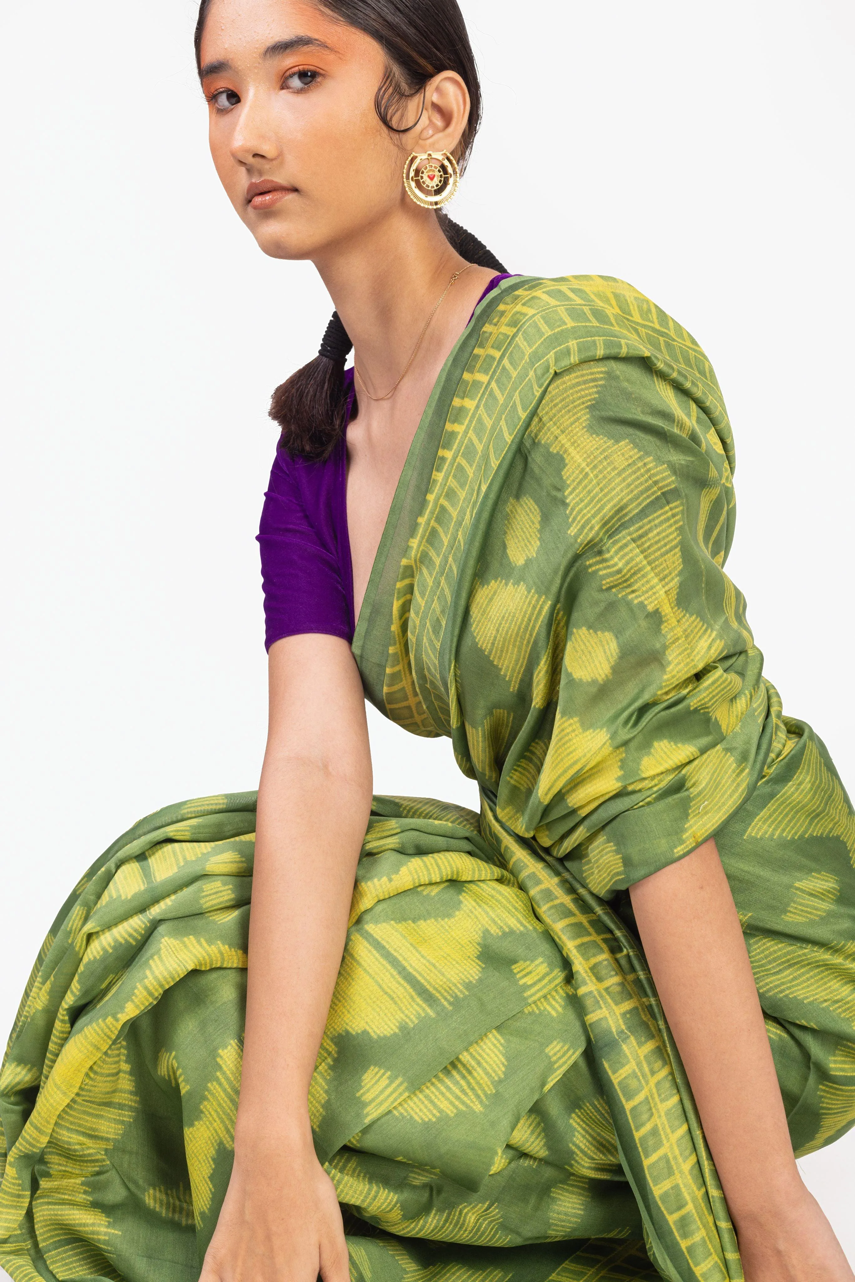 The art of Tie and Dye - Zahra - Green Shibori saree