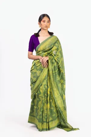 The art of Tie and Dye - Zahra - Green Shibori saree