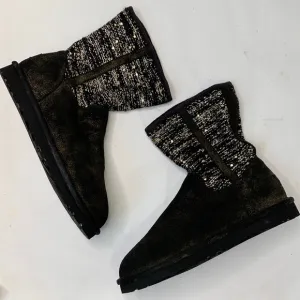 UGG Lyla Classic Leather Knit Sequin Black / Gold Women's Boots S-046 Size 7