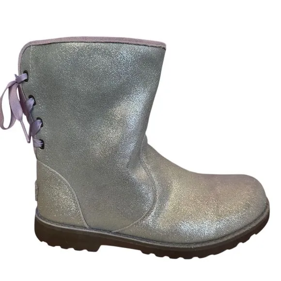 UGG Women's Corene Metallic Ankle Boots Silver Purple Laces Size 5