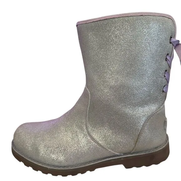 UGG Women's Corene Metallic Ankle Boots Silver Purple Laces Size 5