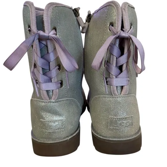 UGG Women's Corene Metallic Ankle Boots Silver Purple Laces Size 5