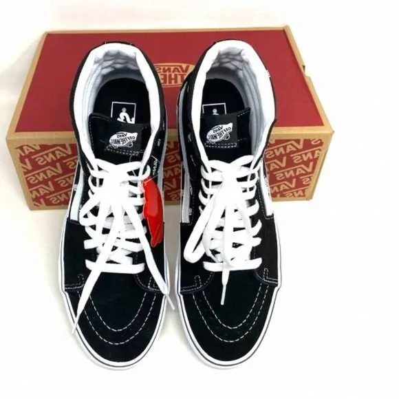 Vans Sk8 Hi Men's Size Canvas High Top VN0A32QGQW7 White Skateboarding Black