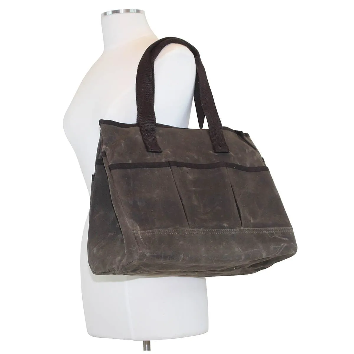 Waxed Canvas Utility Tote - Father's Day Gift - Gift for Men - Olive Brown