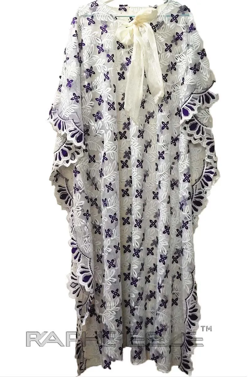 White and Black Cotton Lace Maxi Caftan