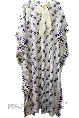 White and Black Cotton Lace Maxi Caftan