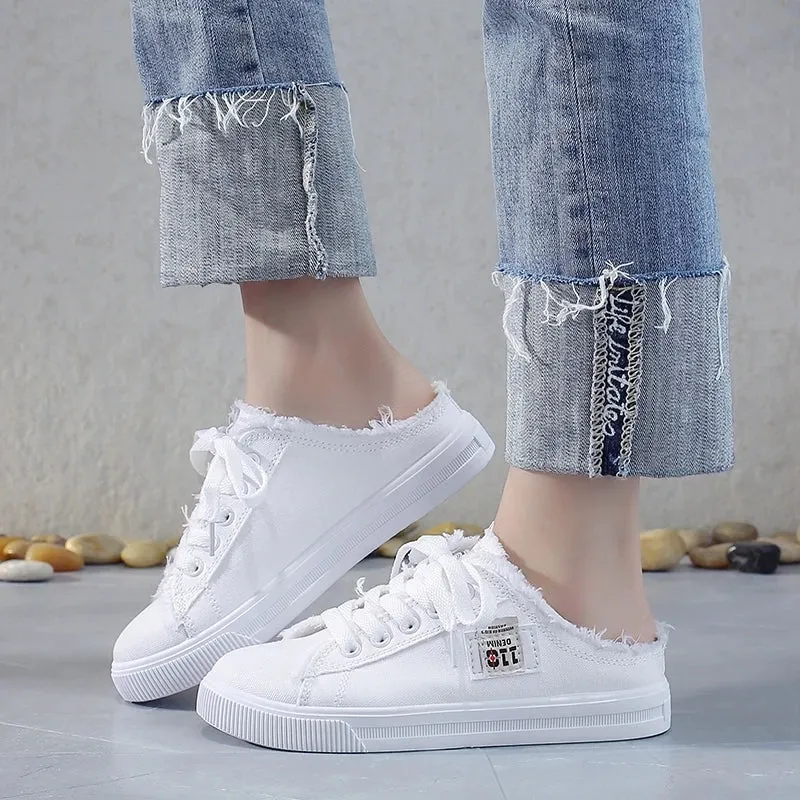 Women Canvas Shoes flat sneakers women casual shoes low upper lace up white shoes