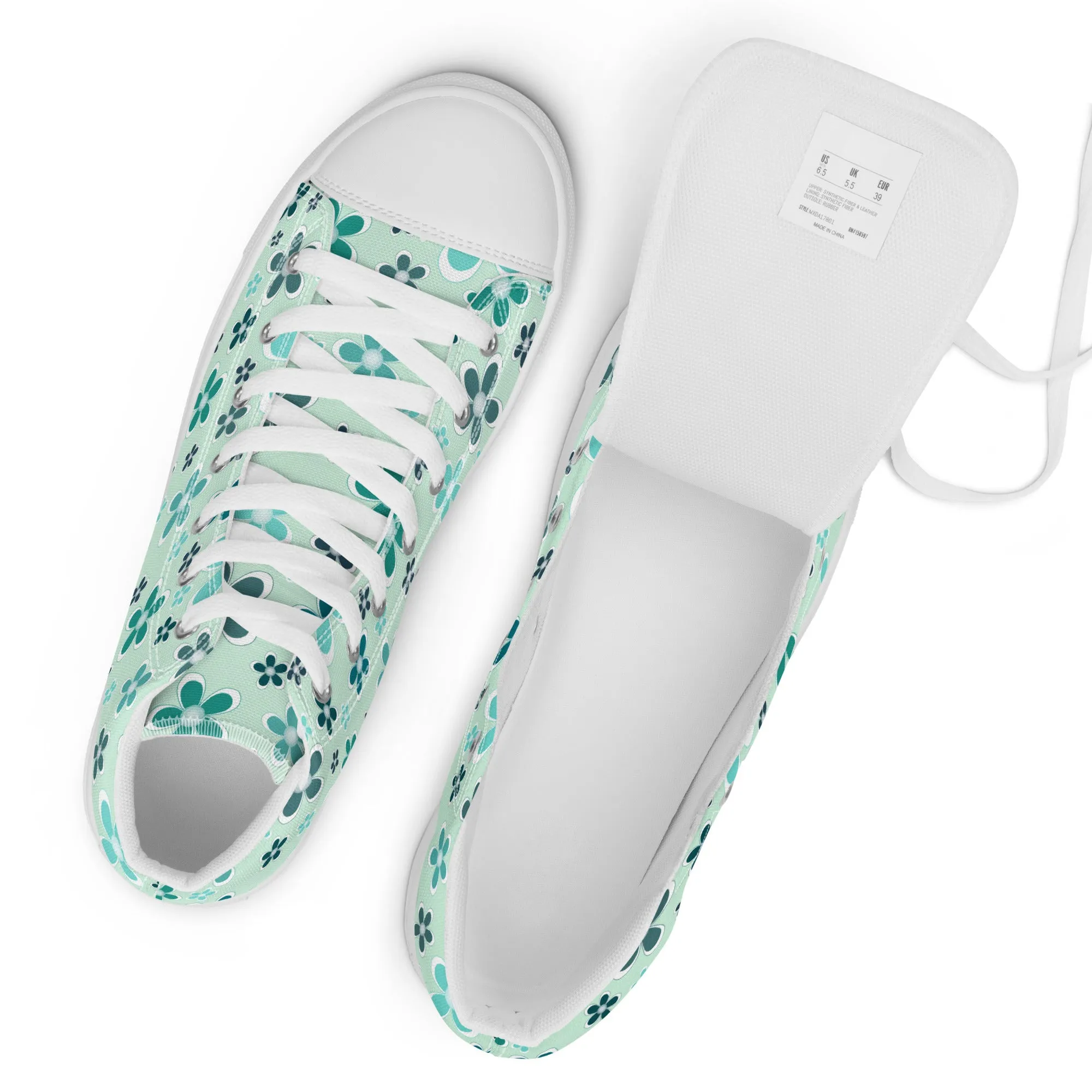 Women’s high top canvas shoes  - Flower Pattern - print on demand