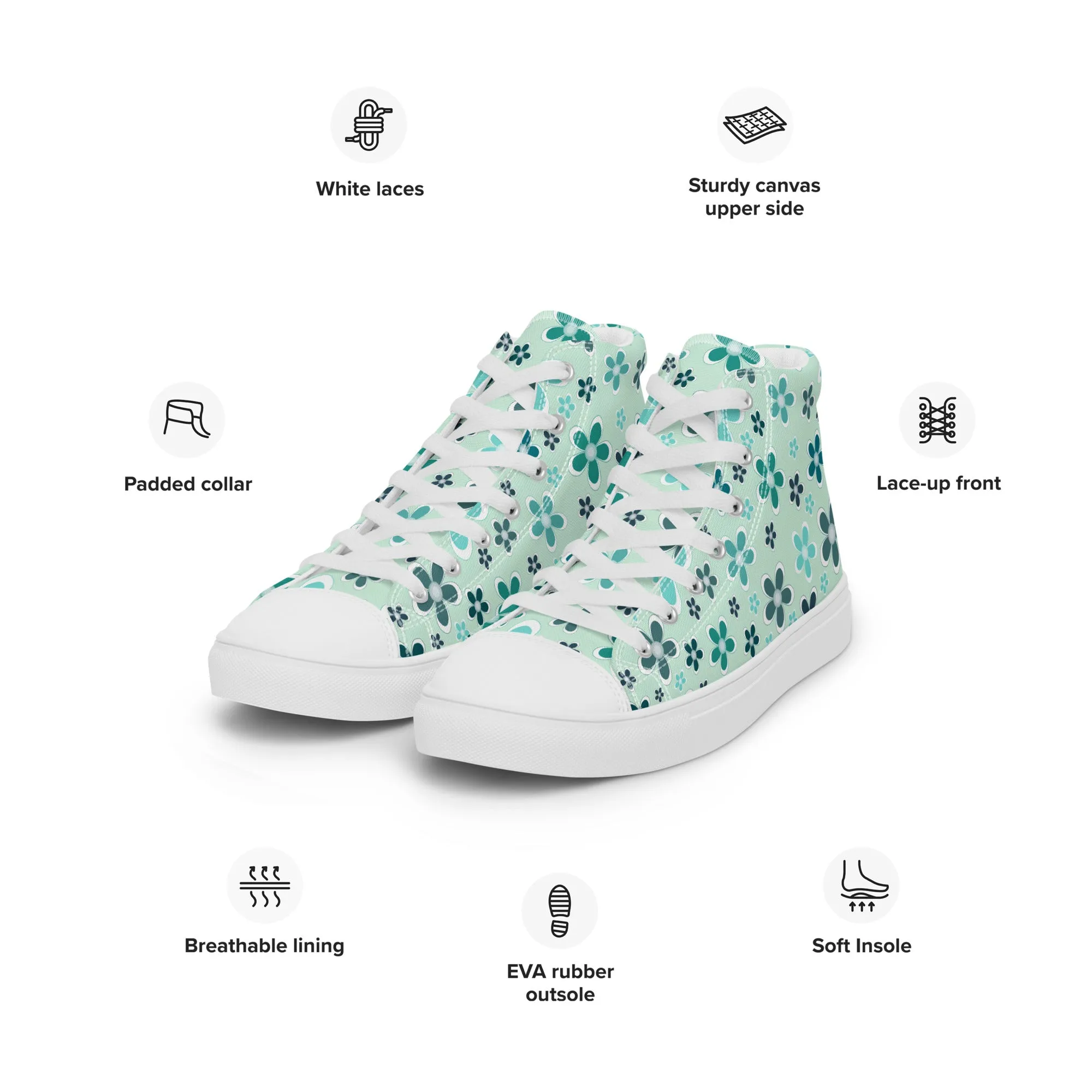 Women’s high top canvas shoes  - Flower Pattern - print on demand