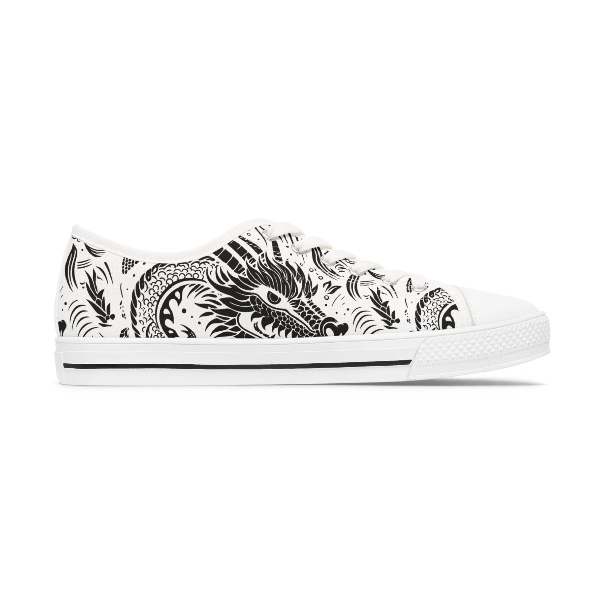 Women's Low Top Sneakers - Dragon Black and White