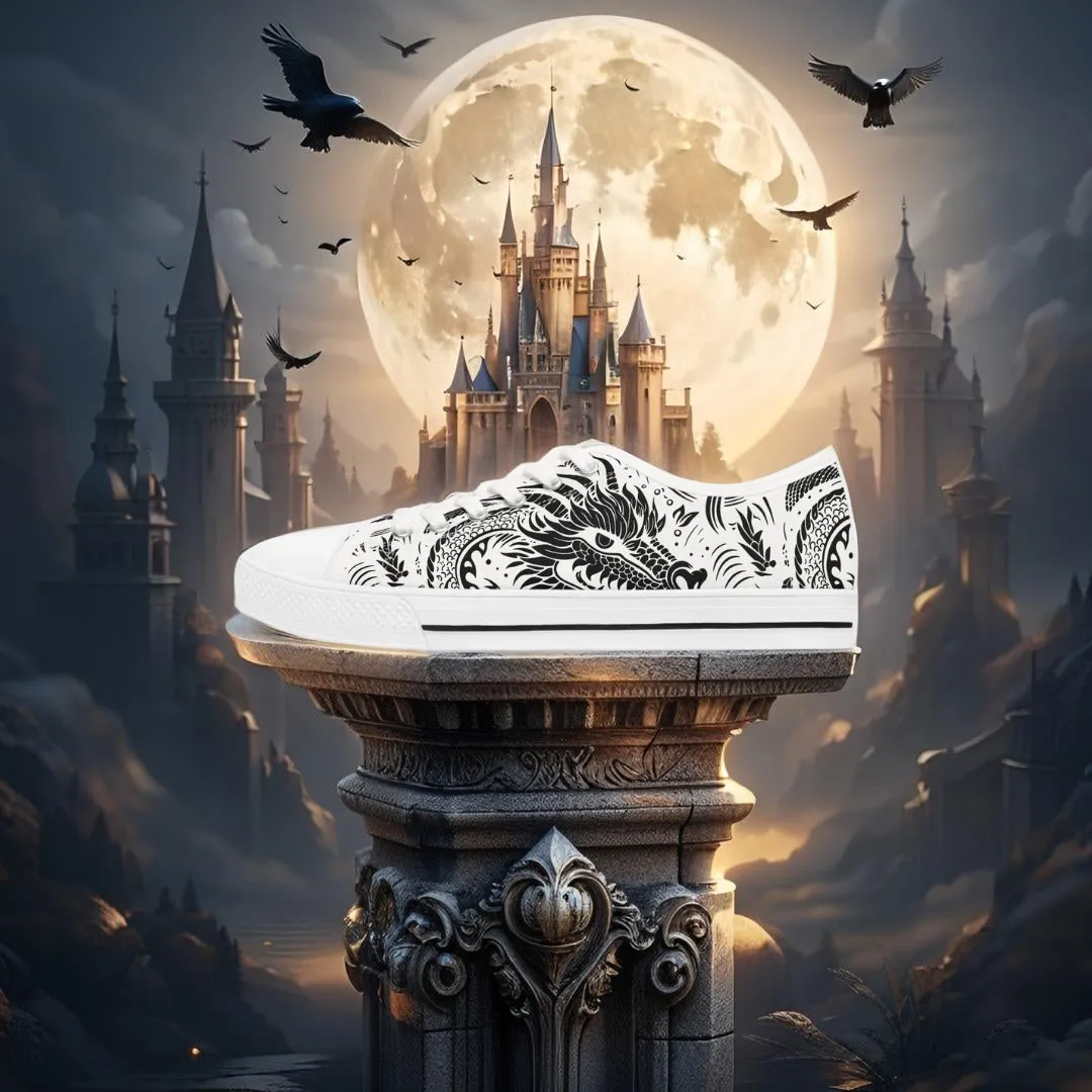Women's Low Top Sneakers - Dragon Black and White