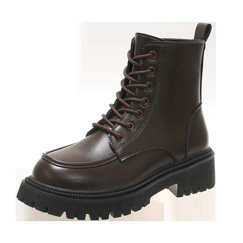 Women's Plain Martin Boots - British Style, Lace-up, Round Toe, Winter/Autumn