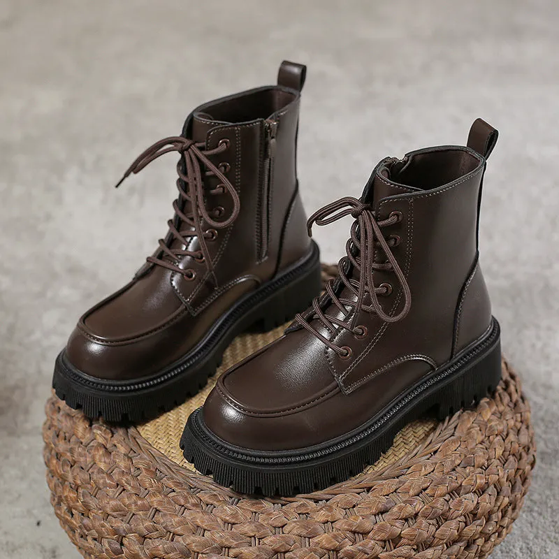 Women's Plain Martin Boots - British Style, Lace-up, Round Toe, Winter/Autumn