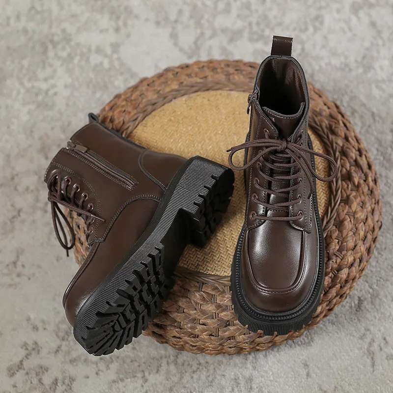 Women's Plain Martin Boots - British Style, Lace-up, Round Toe, Winter/Autumn
