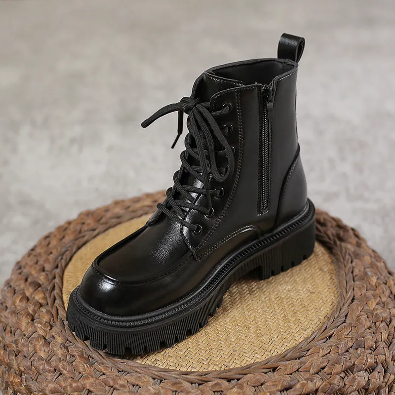 Women's Plain Martin Boots - British Style, Lace-up, Round Toe, Winter/Autumn