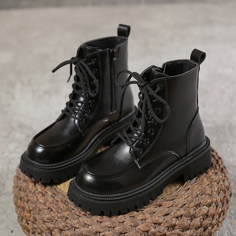 Women's Plain Martin Boots - British Style, Lace-up, Round Toe, Winter/Autumn